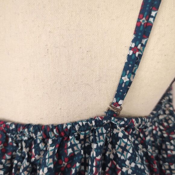 Roxy Mosaic Tile Print Ruffle Cami Top Size XL Blue and Red Removeable Straps - Picture 7 of 8